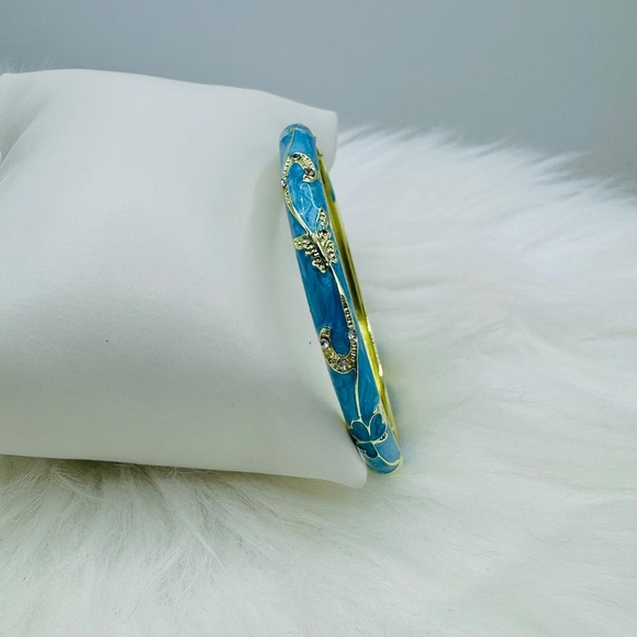 Flower Enamel Cloisonne Bracelet Bangle in Blue Style 2 - Picture 2 of 5